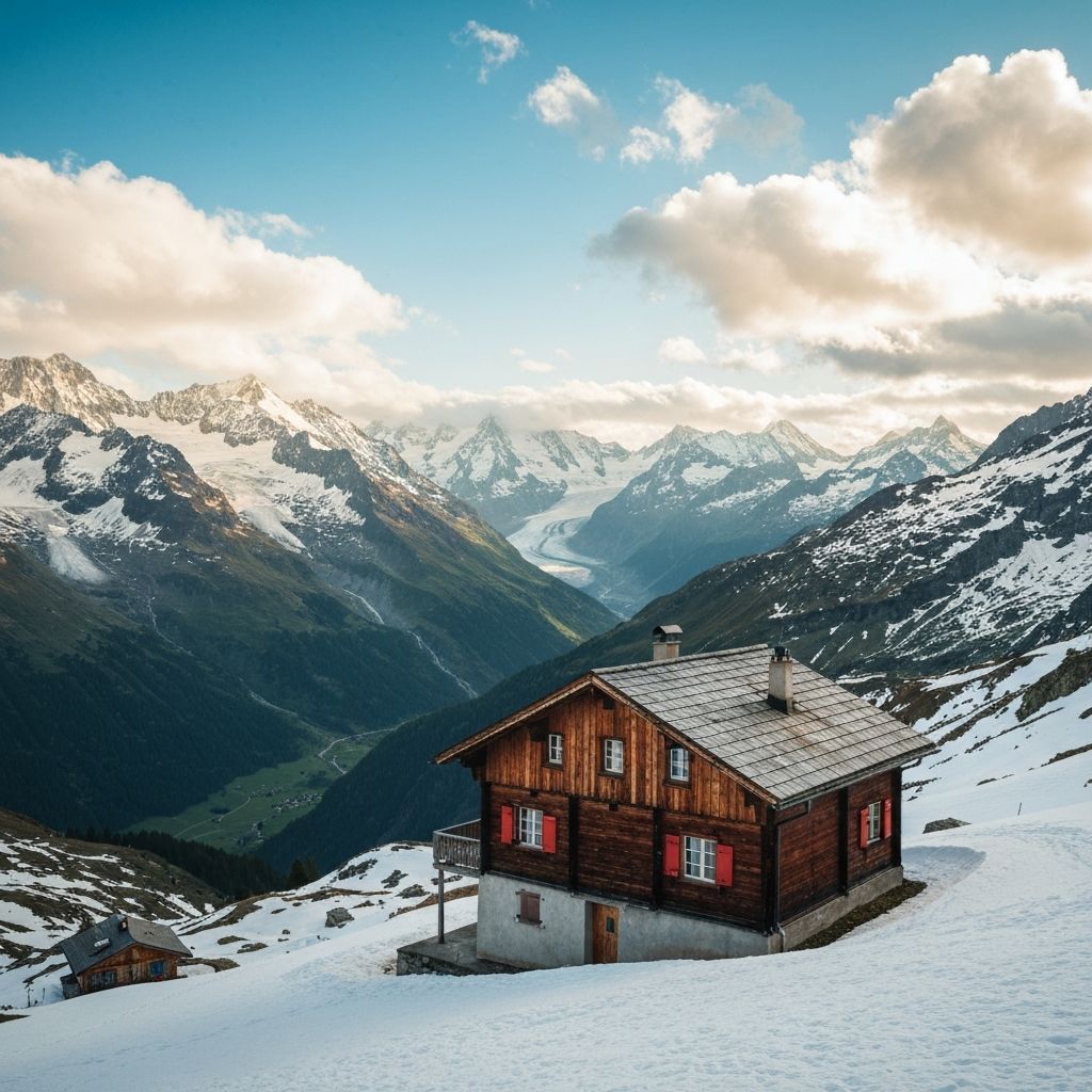 Švajčiarsko - Alpské hory so snehom a pieknymi alpskými dedinama