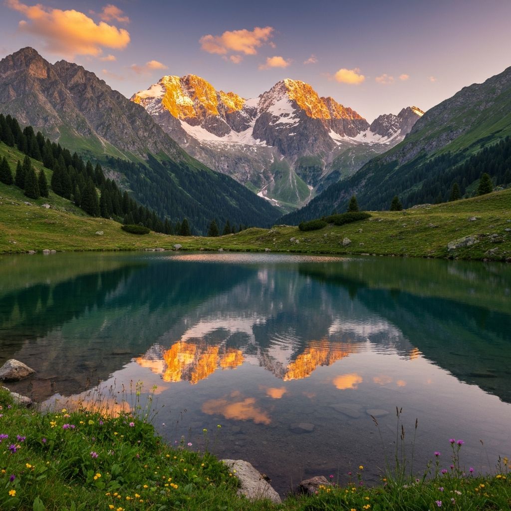 Nádherná európska krajina s horami a jazerom